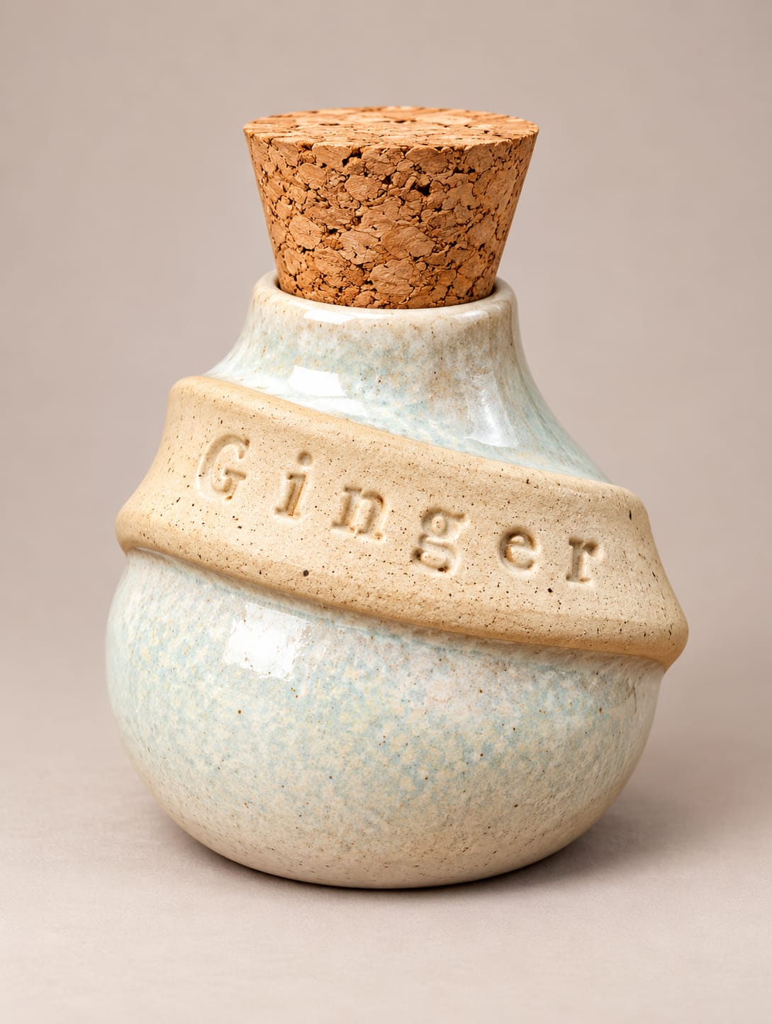 Handcrafted Ceramic Ginger Spice Jar with Cork Lid