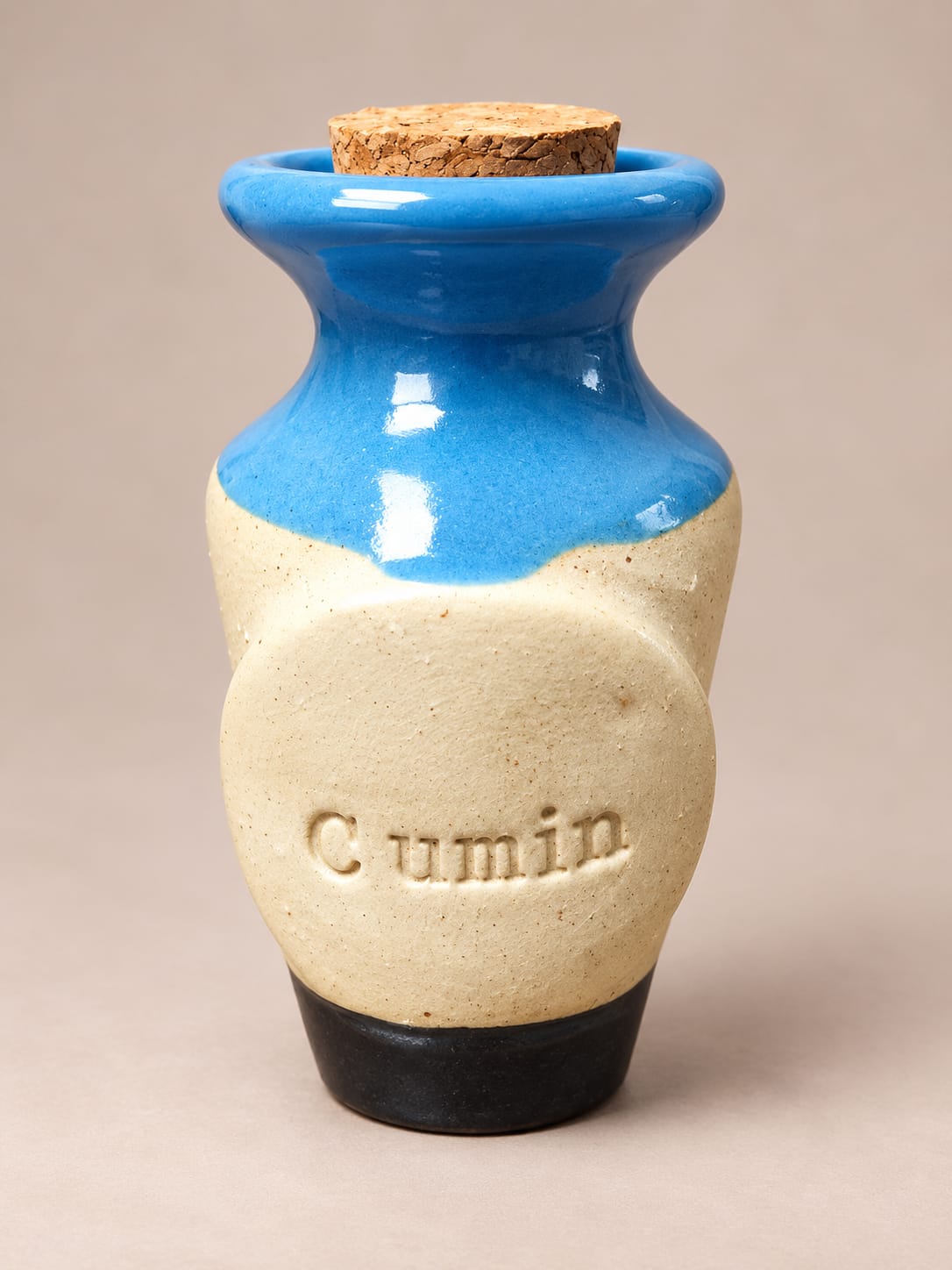 Handcrafted Ceramic Cumin Spice Jar with Cork Lid