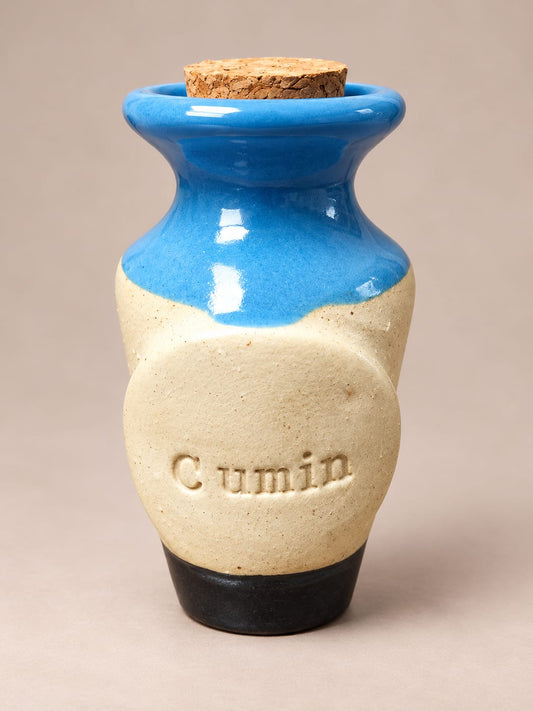Handcrafted Ceramic Cumin Spice Jar with Cork Lid