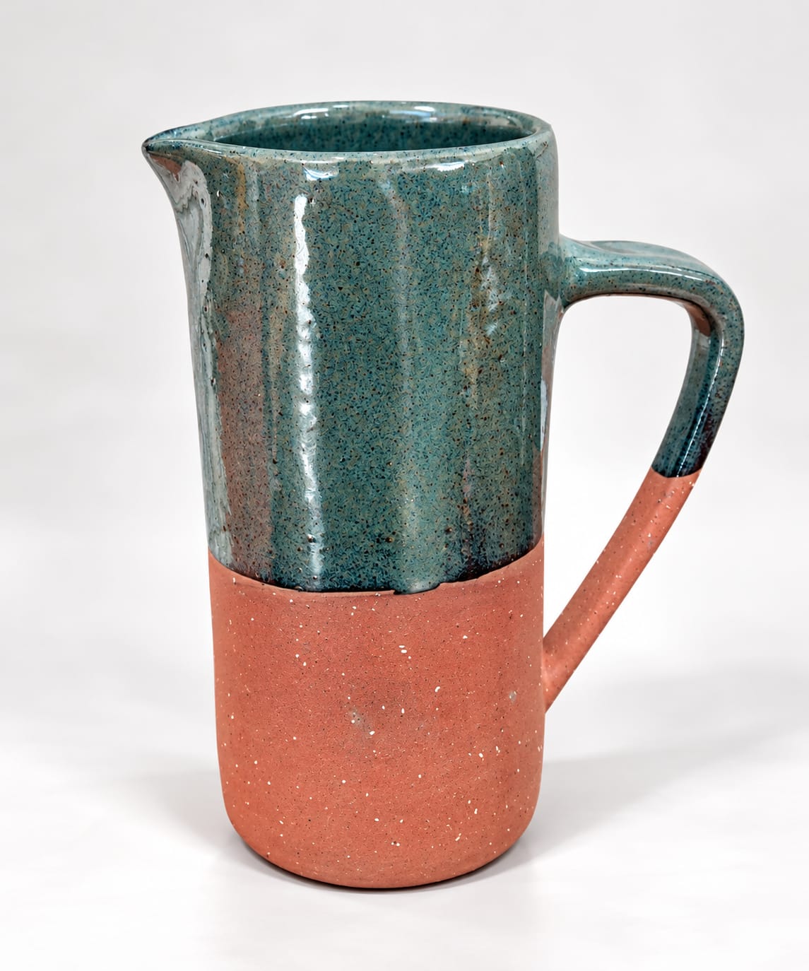Rustic Two-Tone Ceramic Pitcher – Teal & Terracotta
