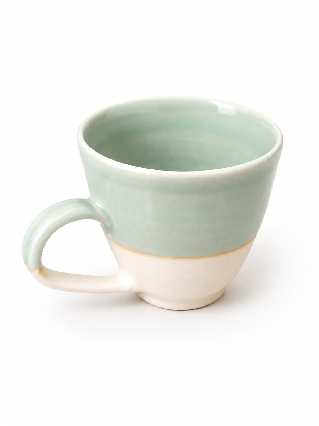 Handcrafted Ceramic Two-Tone Coffee Mug - Sky Blue, Pink & Green