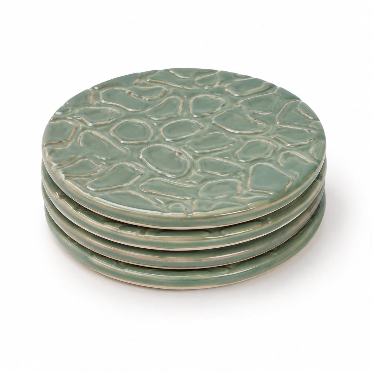 Handcrafted Ceramic Coaster Set - Textured Mustard Yellow, Sea green, Light Blue and green(Set of 4)