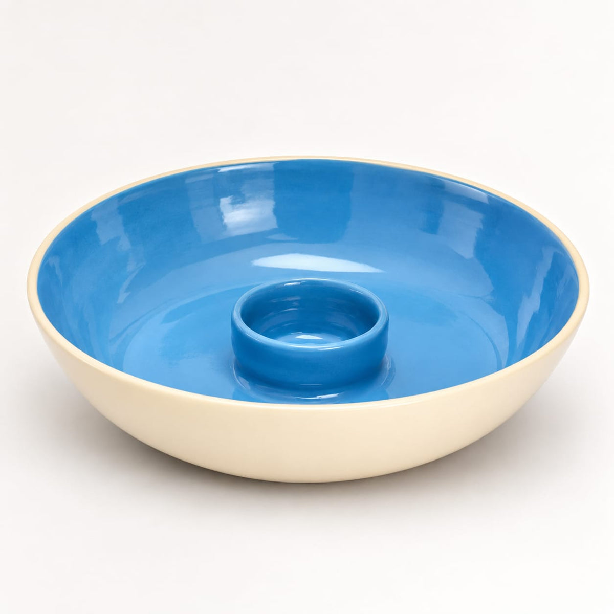 Handcrafted Ceramic Chip and Dip Serving Bowl - Cobalt Blue & Cream
