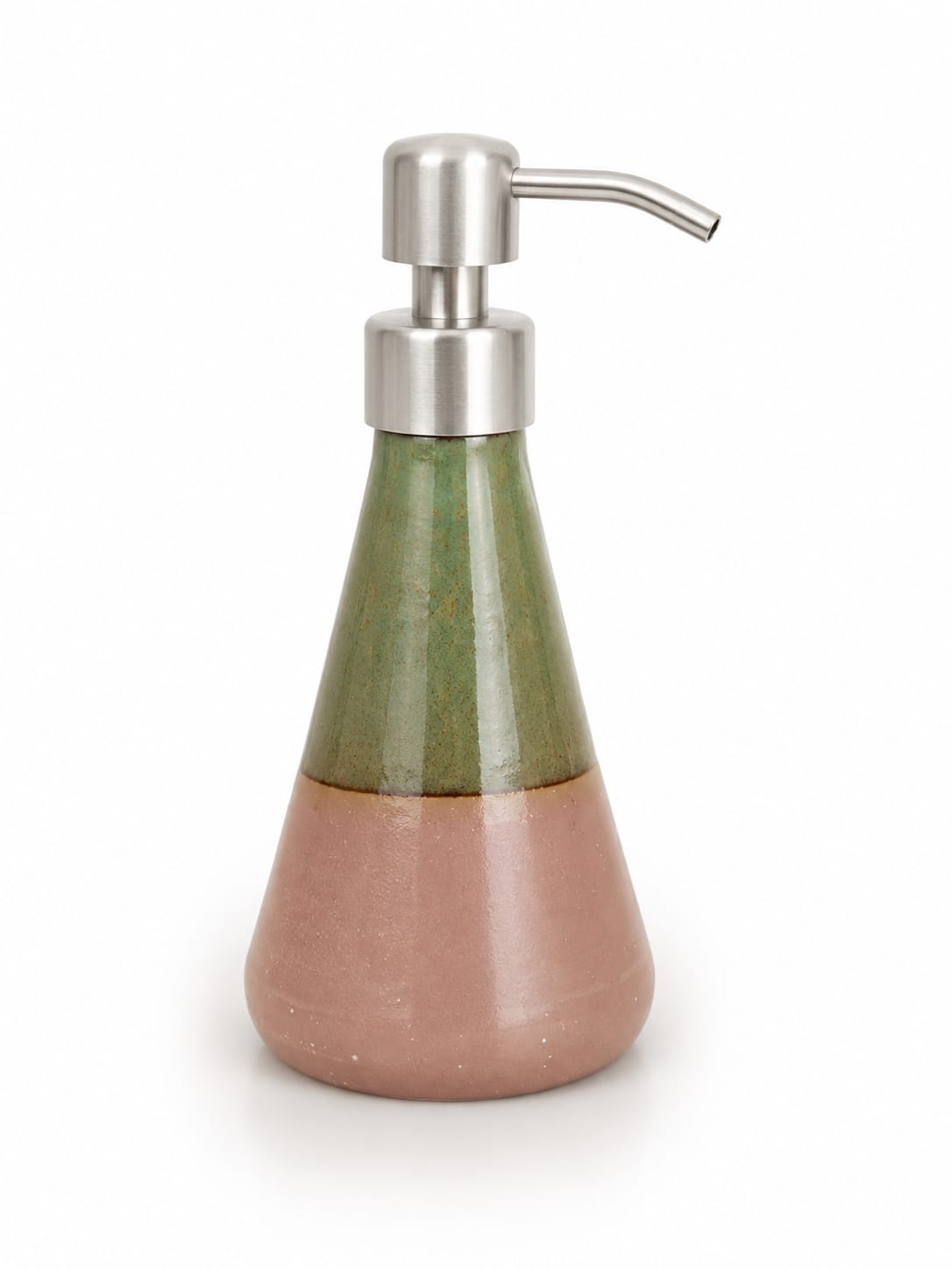 Handcrafted Ceramic Soap Dispenser - Olive Green & Dusty Rose