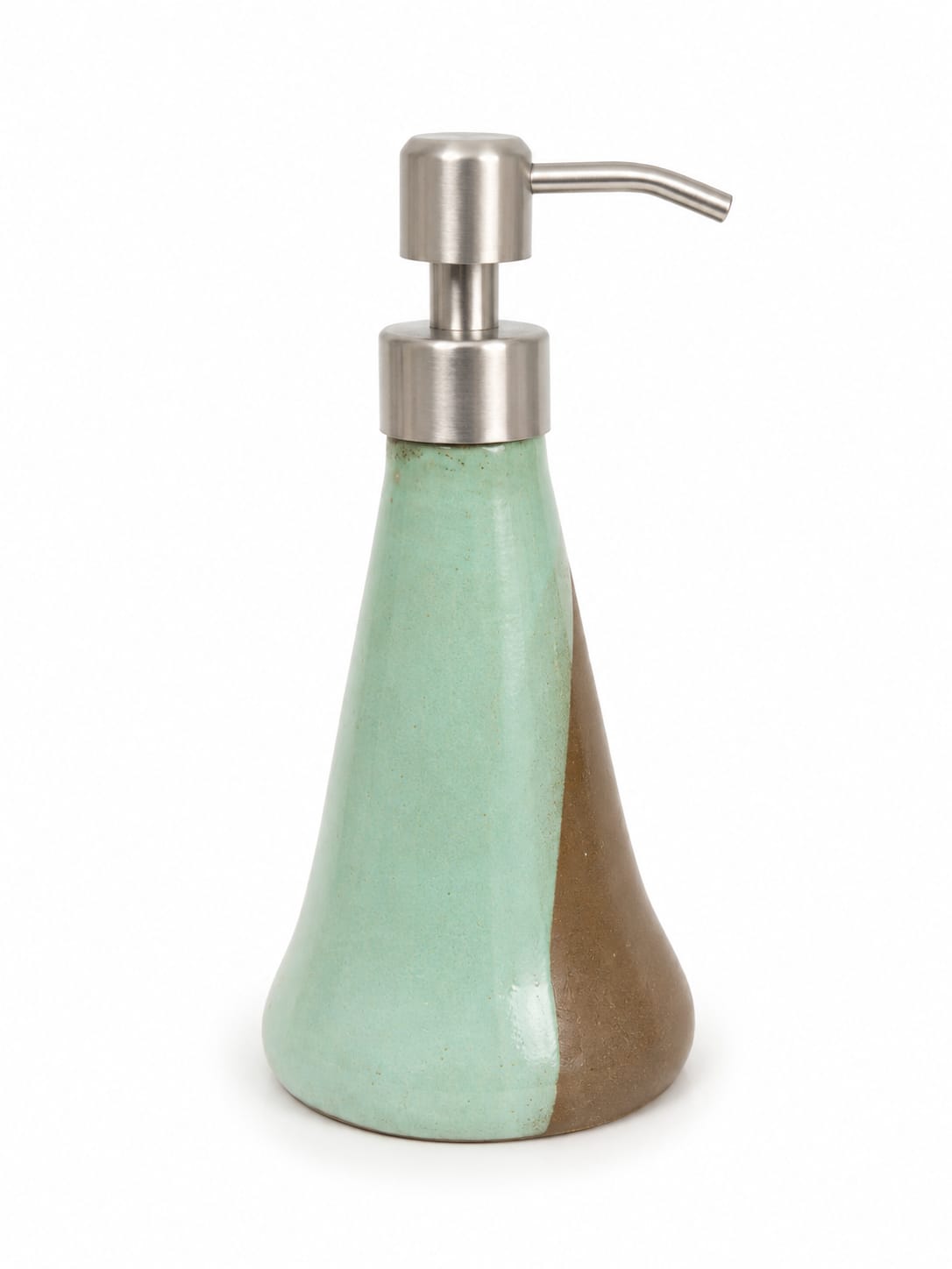 Handcrafted Ceramic Soap Dispenser - Olive Green & Dusty Rose