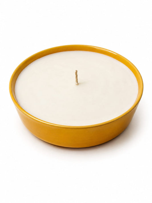 Handcrafted Ceramic Bowl Candle - Mustard Yellow, Purple and White, Green, and blue