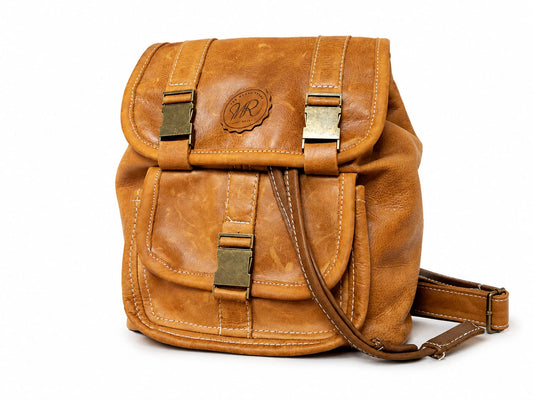 Handcrafted Tan Leather Rucksack Backpack, Ox blood, Black & Yellow Mustard