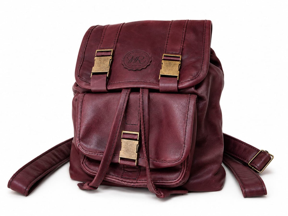 Handcrafted Tan Leather Rucksack Backpack, Ox blood, Black & Yellow Mustard