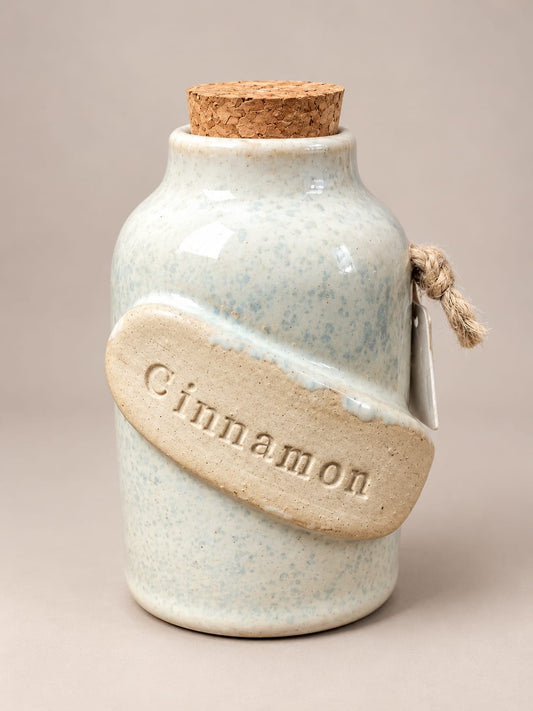 Handcrafted Ceramic Cinnamon Spice Jar with Cork Lid