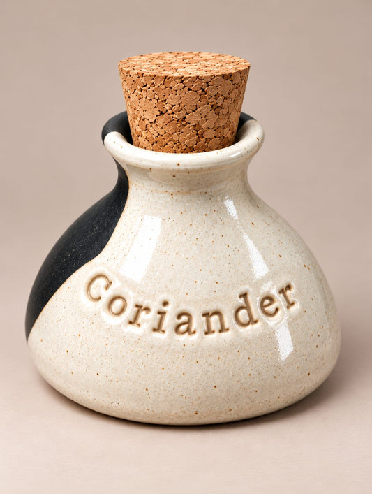 Handcrafted Ceramic Coriander Spice Holder with Cork Lid