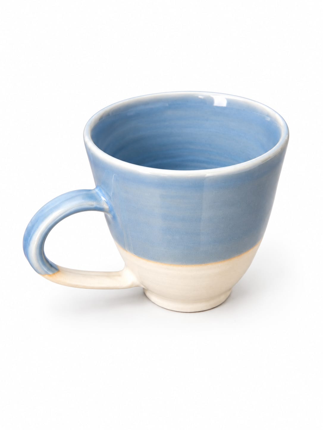 Handcrafted Ceramic Two-Tone Coffee Mug - Sky Blue, Pink & Green