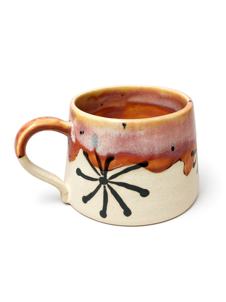 Handmade Ceramic Celestial Burst Mug - Teal & Cream