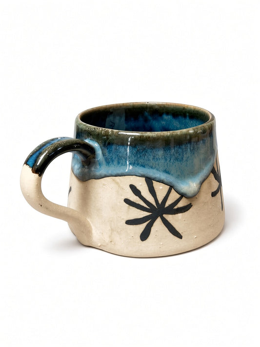 Handmade Ceramic Celestial Burst Mug - Teal & Cream